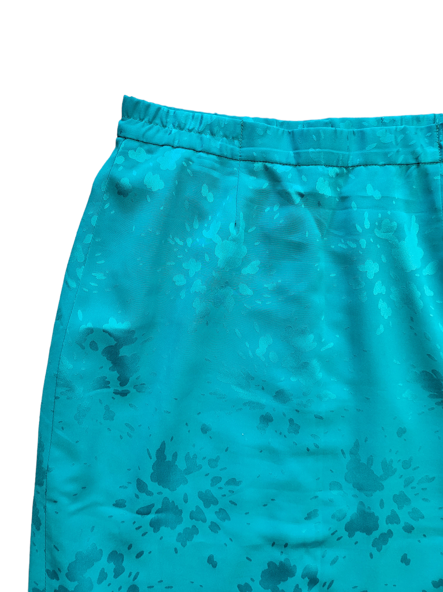 Vintage Peer Gynt Green Satin Floral Midi Skirt | Size 12