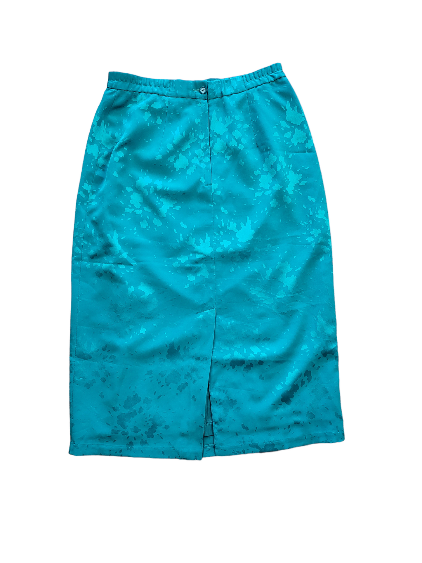 Vintage Peer Gynt Green Satin Floral Midi Skirt | Size 12