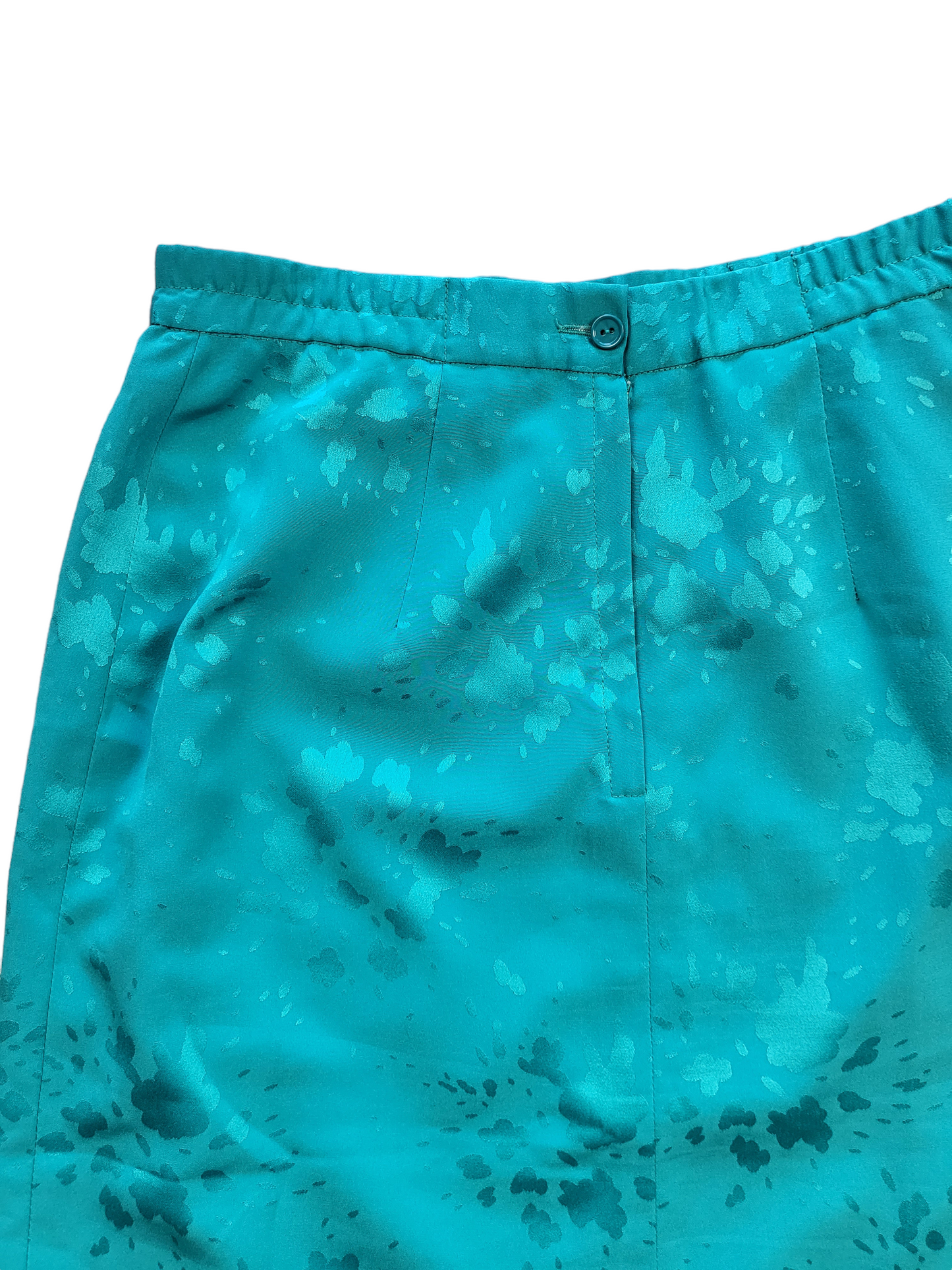Vintage Peer Gynt Green Satin Floral Midi Skirt | Size 12