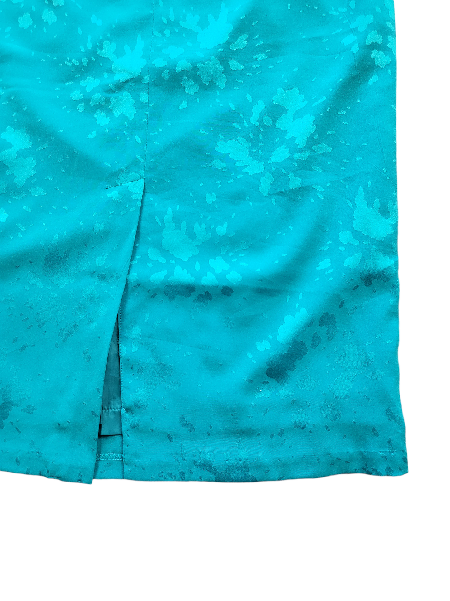 Vintage Peer Gynt Green Satin Floral Midi Skirt | Size 12