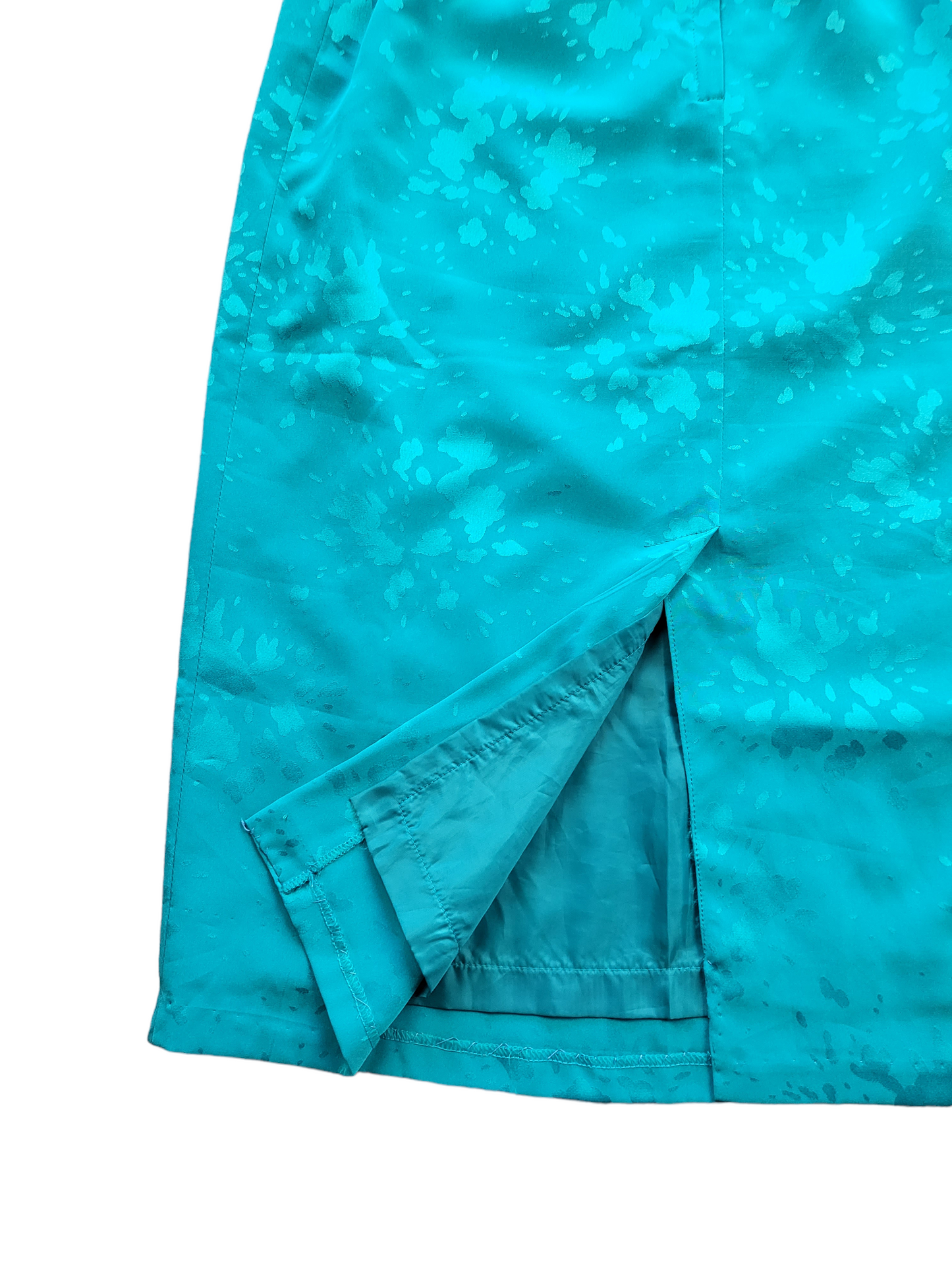 Vintage Peer Gynt Green Satin Floral Midi Skirt | Size 12