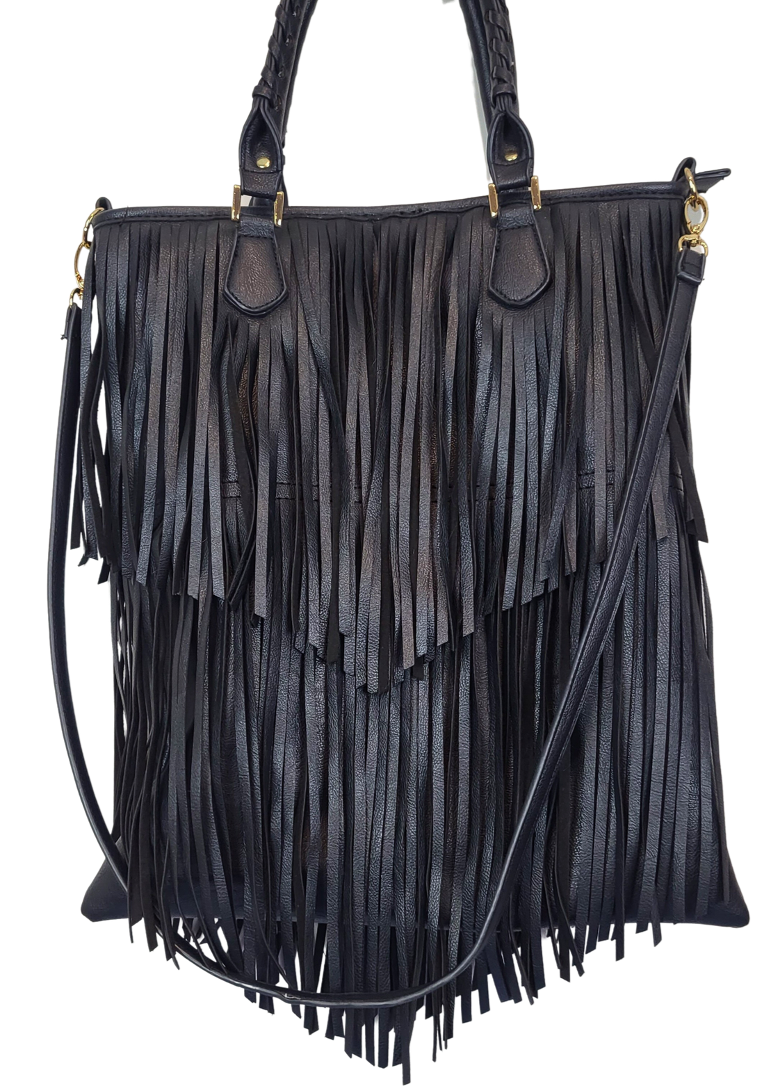 Black Fringe Handbag, front