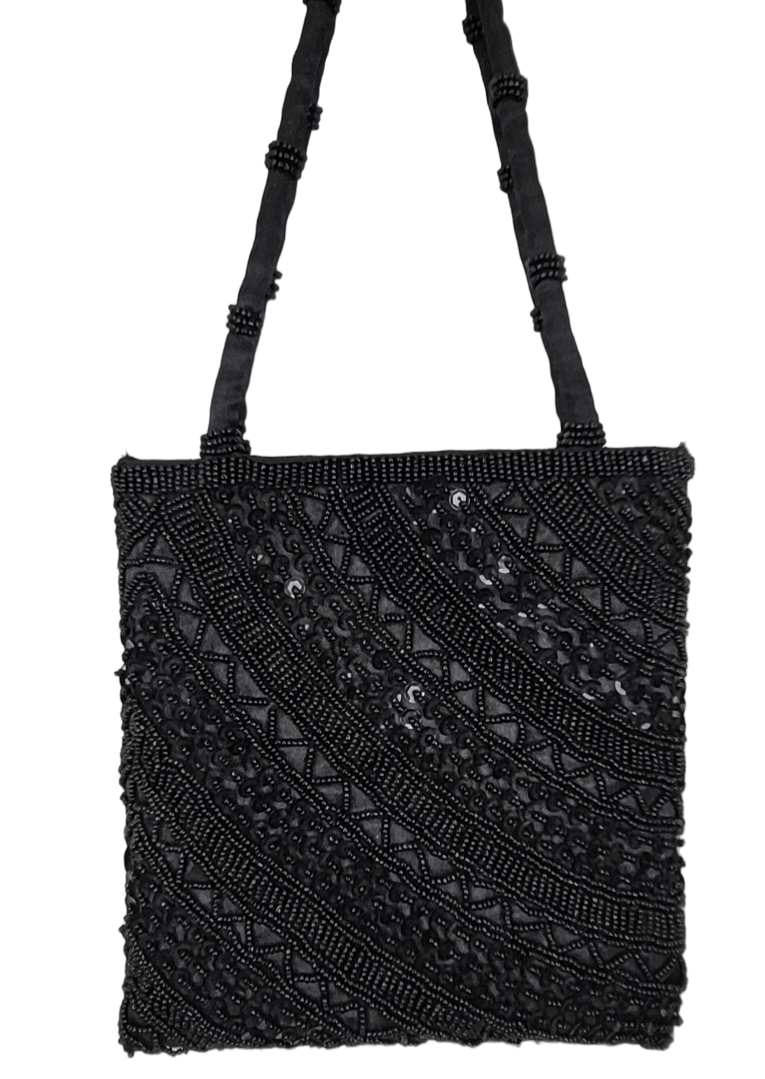 Vintage Black Beaded Evening Bag Retro Kitty