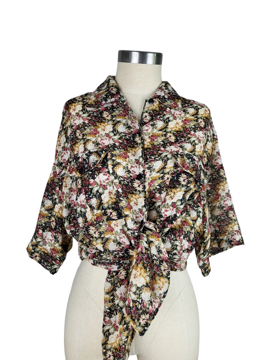 Vintage Floral Button Up Shirt, tie front