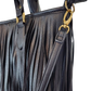 Black Fringe Handbag, gold hardware strap detail